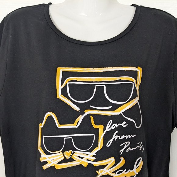 KARL LAGERFELD PARIS Karl & Choupette Sunglasses Graphic T-Shirt - size XL - Picture 2 of 12